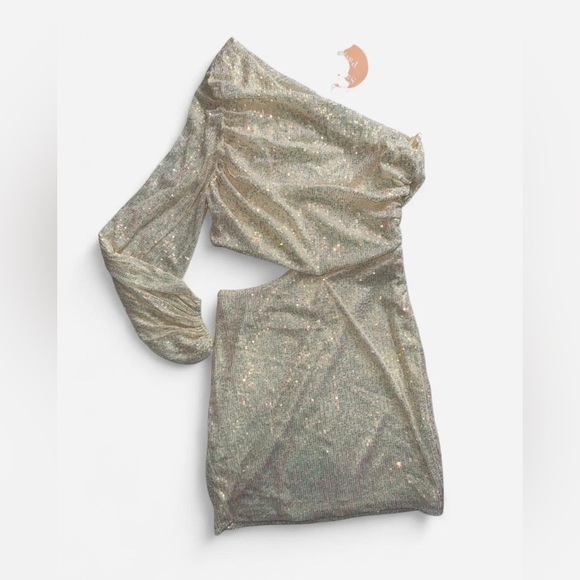 Sage + Page Starry Nights Mini Dress XL NWT Sequin One Shoulder White - Picture 4 of 7